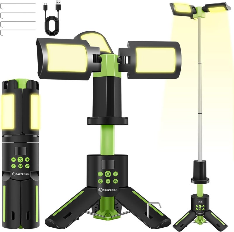 SakerPlus Portable Camping Lights with Stand, 5000LM Rechargeable LED Flashlight, 9 Color Modes, Collapsible Camping Lantern Tent Light with Magnetic Base for Power Outages, Camping & Emergency(Green) - Image 1
